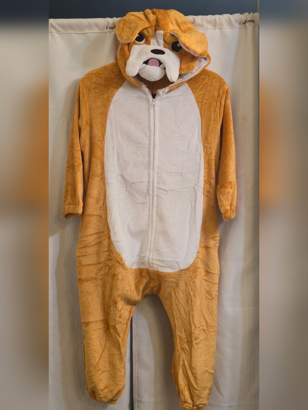 Cute Bulldog Dog Costume / Plush Hooded Onesie Pajamas – Kids Size 120 (Approx.